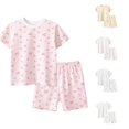 thumbnail image 1 of HAYIMI Kids Summer Children Girls' Home Wear With Cartoon Prints O-Neck Short Sleeved T Shirt Pajama Set With Shorts Homewear, 6-7 Years, 1 of 9