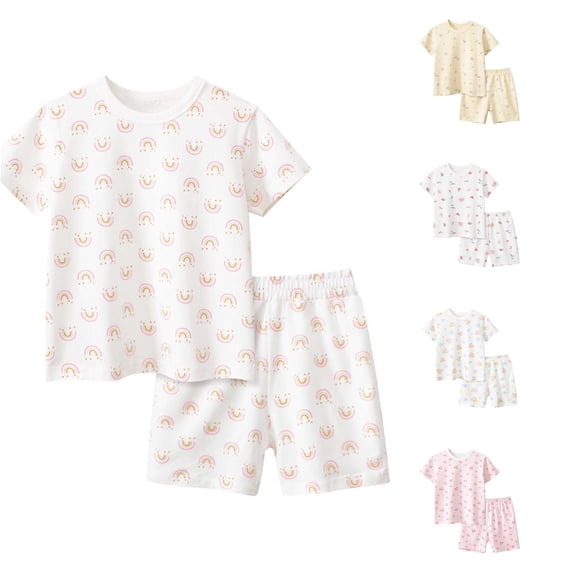 HAYIMI Kids Summer Children Girls' Home Wear With Cartoon Prints O-Neck Short Sleeved T Shirt Pajama Set With Shorts Homewear, 9-10 Years