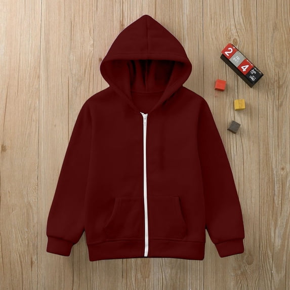 HAYIMI Kids Sweatshirt Solid Color Jackets Long Sleeve Hoodie Tops Zip Up Boys Girls Jacket