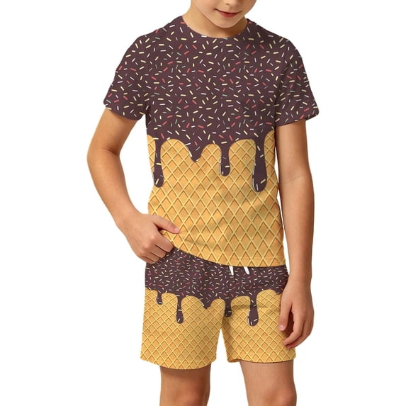 HAYIMI Little Boys Ice Cream Graphic Outfit Sets, O-Neck Short Sleeve Tee and Shorts, Summer Kids Clothing Classic Clothes Sets