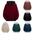 thumbnail image 1 of HAYIMI Men Autumn Winter Hooded Sweatshirt Long Sleeve Color Block Pocket Patchwork Tops Patchwork Oversized Athletic Daily Wear, 1 of 5