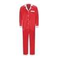 thumbnail image 1 of HAYIMI Men Dad 2 Piece Satin Pajama Set Long Sleeve Button Down Shirt and Pants with Red Contrast Collar & Chest Pocket Sleepwear Versatile Nightwear, 1 of 4