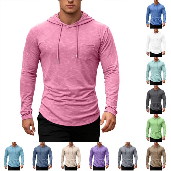 HAYIMI Men Solid Color Hooded Sweatshirt Casual Long Sleeve Comfortable Streetwear Soft Lined Warm Shirts Everyday Oversized Everyday Basic Tops Streetwear