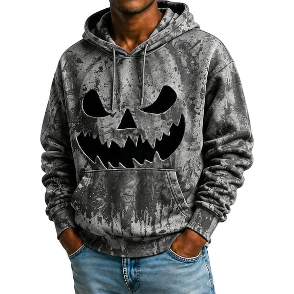 HAYIMI Men's Halloween Hoodie Funny Pumpkin Face Print Lined Sweatshirt Soft Comfortable Pullover Hooded Long Sleeve Tops Comfort Dailywear