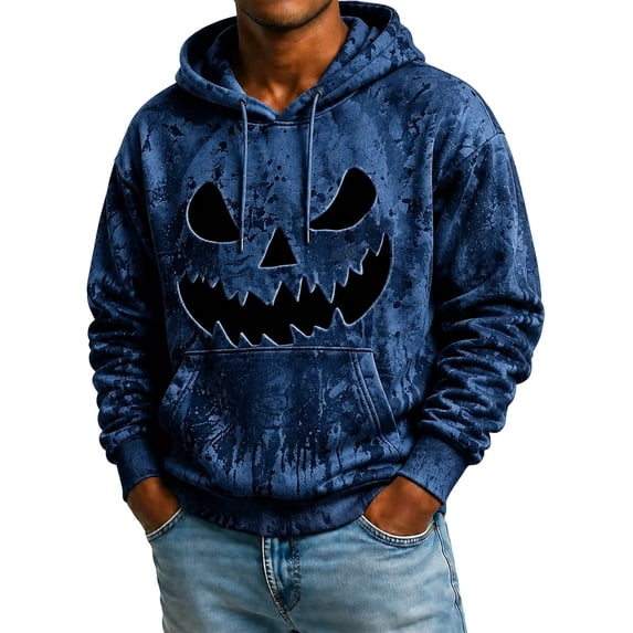 HAYIMI Men's Halloween Hoodie Funny Pumpkin Face Print Lined Sweatshirt Soft Comfortable Pullover Hooded Long Sleeve Tops Relaxed Fit Dailywear