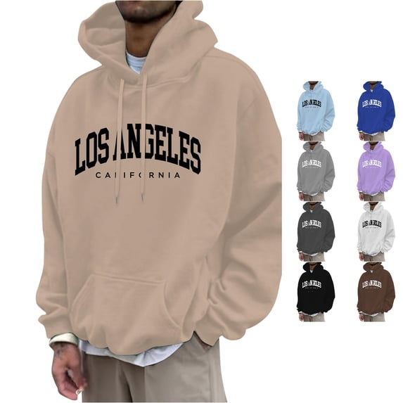 HAYIMI Men's Vintage City Graphic Hoodie Oversized Loose Fit Pullover Hooded Sweatshirt with Front Pocket Casual Retro Distressed Letter Print Long Sleeve Hoodies Boho Tops Streetwear