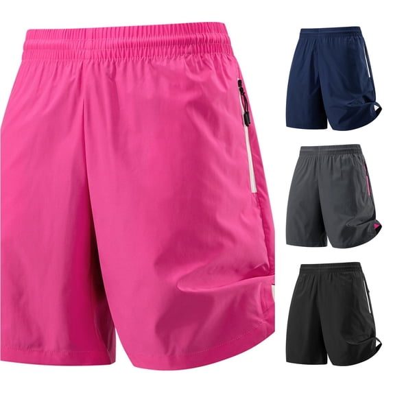 HAYIMI Mens Athletic Shorts Summer Outdoor Breathable Running Leisure Sports Solid Color Moisture-Wicking Stretch Golf Classic-Fit Bottoms, Hot Pink, L