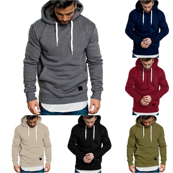 HAYIMI Mens Casual Hoodie Splicing Large Size Sweatshirt Solid Color Long Sleeve Oversized Relaxed Fit Tops Daily Wear