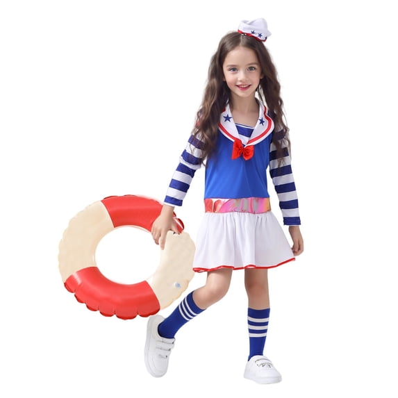 HAYIMI Outfit Sets Sailor Girl Cute Dress With Hat Kids Dress Up And Theme Park Photo Cartoon Clothes Sets for Child Birthday Party Wear