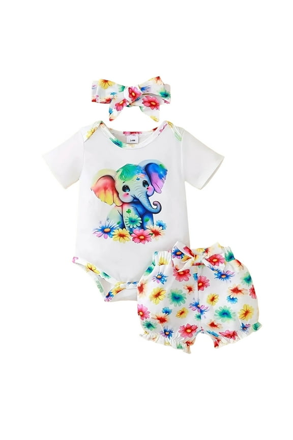 Outfit Sets Tiny Cutey Baby Girl Clothes Summer Outfits Set Ruffle Sleeve Romper And Floral Shorts With Headband Summer Lightweight Clothes Sets Versatile for Play