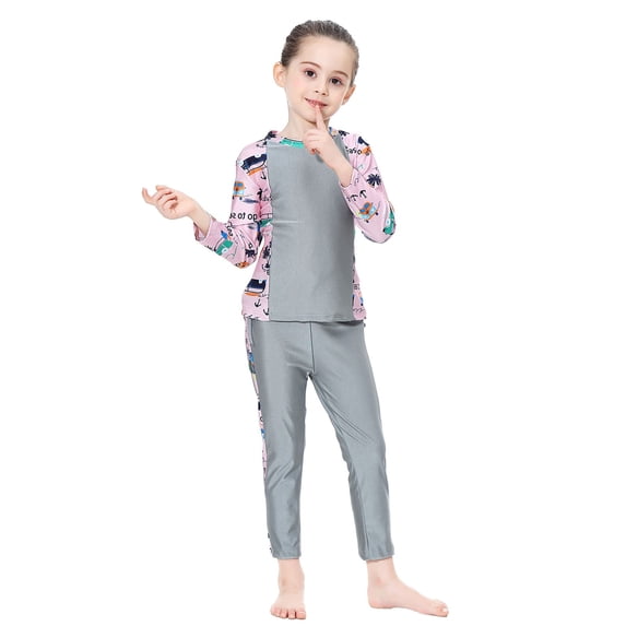HAYIMI Patchwork Summer Full Coverage Girls Swimwear O-Neck Long Sleeve Swim Shirt And Pants For Children Sun Beach Outfit Comfort Kids Bathing Suit