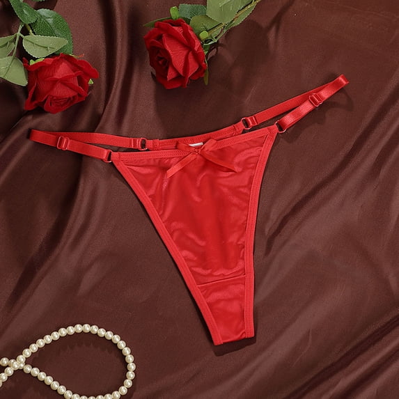 HAYIMI Satin Adjustable Womens Underwear Panties Low Rise Thong Underwear With Bow Detail Comfortable Comfort Solid Color Underpants