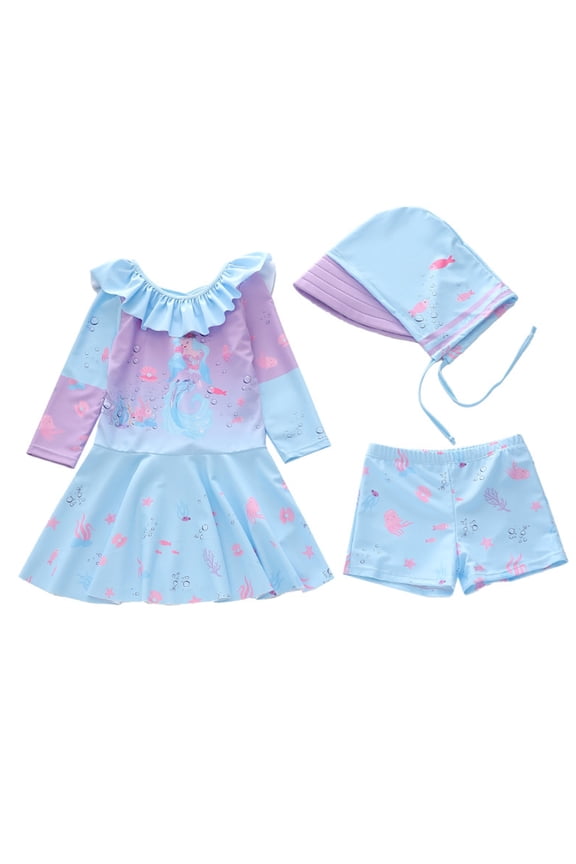 Summer Graphic Girls Swimsuit Children Pool Students Dress Style Long Sleeve Sun Swimwear Cartoon Boho Kids Beach Bathing Suit