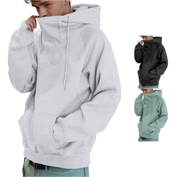 HAYIMI Sweatshirts Mens Autumn Winter Loose Turtleneck Hoodie Men Hooded Couple Hoodie Coat Solid Color Long Sleeve Oversized Everyday Basic Tops Streetwear