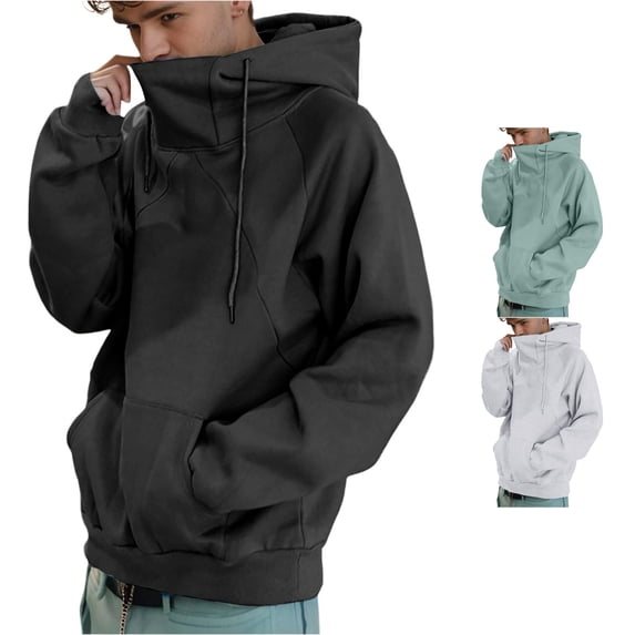HAYIMI Sweatshirts Mens Autumn Winter Loose Turtleneck Hoodie Men Hooded Couple Hoodie Coat Solid Color Long Sleeve Oversized Versatile Tops Streetwear