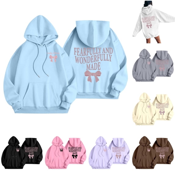 HAYIMI Sweatshirts Women Casual Autumn Winter Hoodie With Bow Print And Hooded Design Long Sleeve Oversized Holiday Tops Streetwear