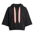 thumbnail image 1 of HAYIMI Sweatshirts Women Cropped 3/4 Sleeve Hoodie Contrast Drawcord Solid Color Holiday Tops, 1 of 4