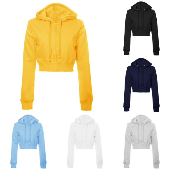 HAYIMI Sweatshirts Women Solid Color Casual Basic Long Sleeve Zip Up Crop Hoodie Jacket Vacation Tops Daily Wear