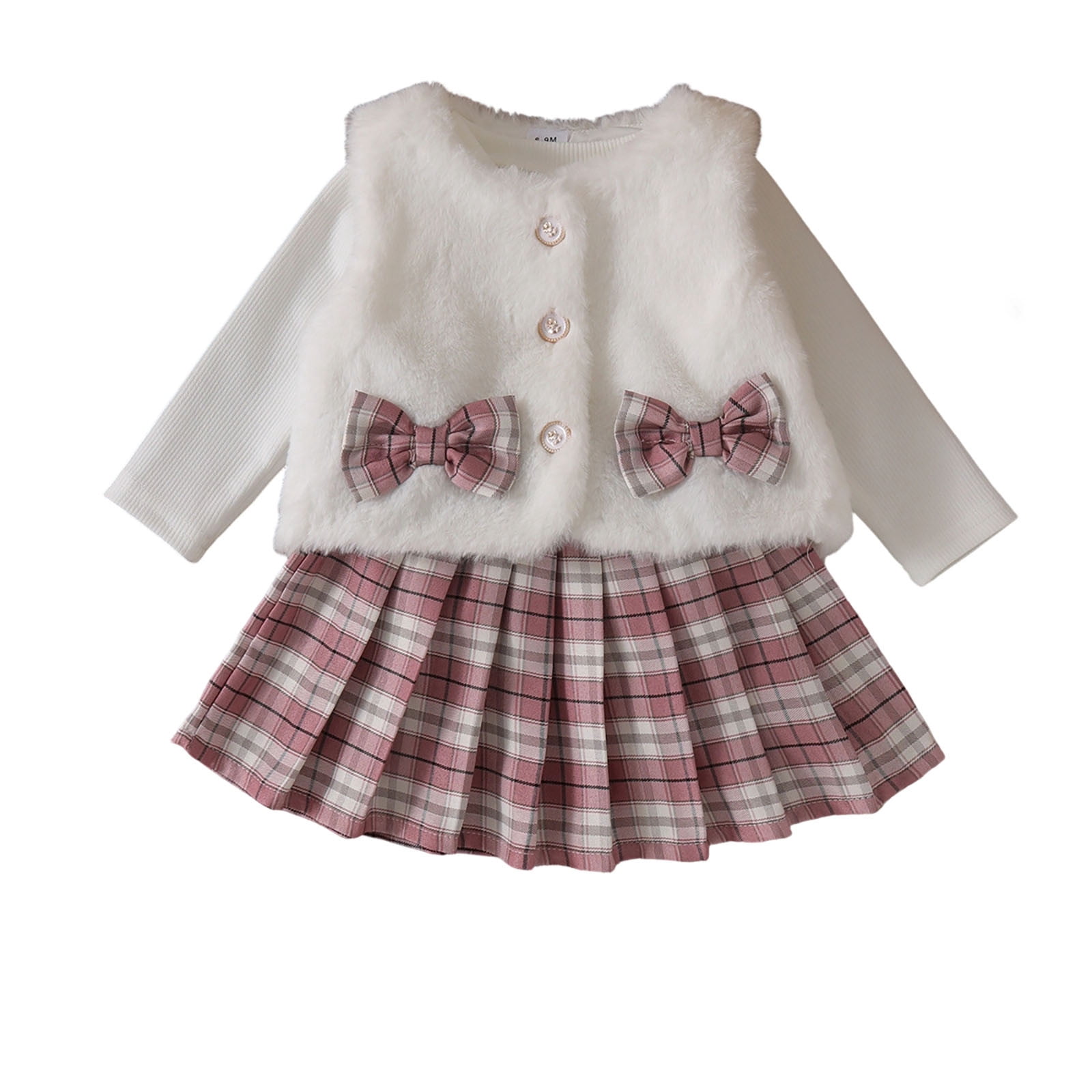 HAYIMI Toddler Baby Girl 3 Piece Plaid Skirt Soft Furry Vest Long ...