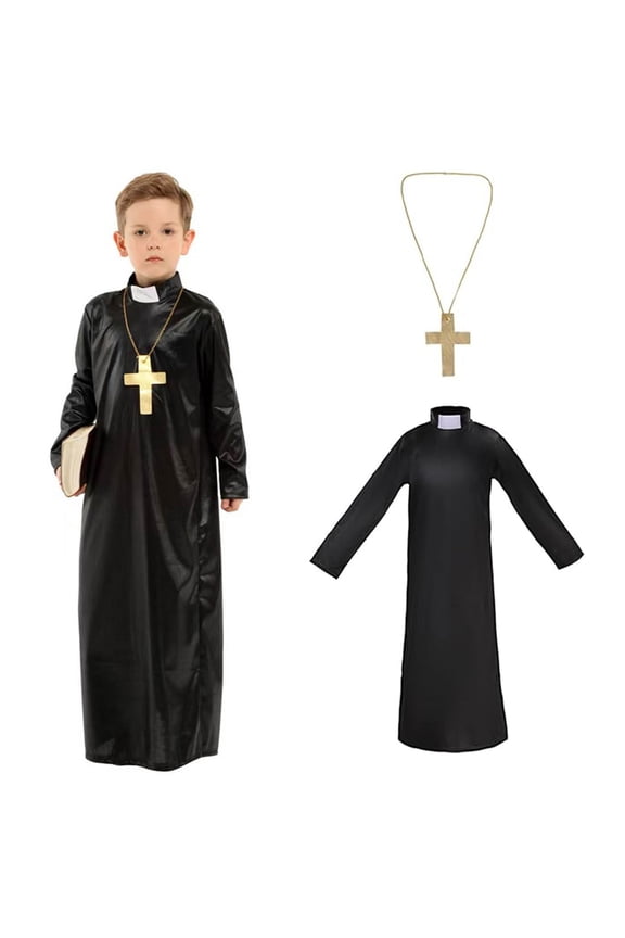 Toddler Boys Black Priest Robe With Monk Outfit Sets For Teen Kids Classic Child O-Neck Cartoon Clothes Sets