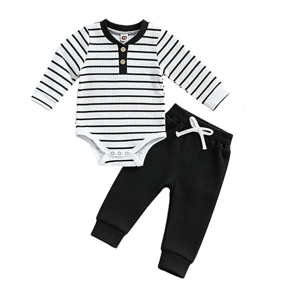 HAYIMI Toddler Boys Matching Outfit Sets Long Sleeve Striped Bodysuits With Pants Casual Two Piece Clothes Sets For Daily Wear Breathable Clothing Sets