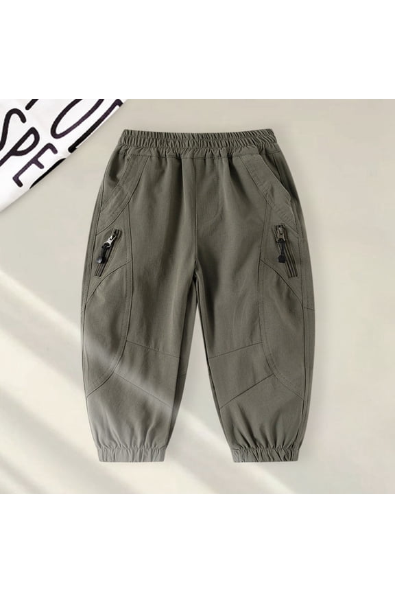 Toddler Boys Pants Elastic Waist Comfortable Outdoor Sports Trousers Active Kids Durable Playground Casual Long Pants Fashionable Solid Color Daily Slacks