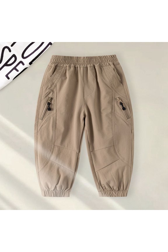 Toddler Boys Pants Elastic Waist Comfortable Outdoor Sports Trousers Active Kids Durable Playground Casual Long Pants Versatile Solid Color Daily Slacks