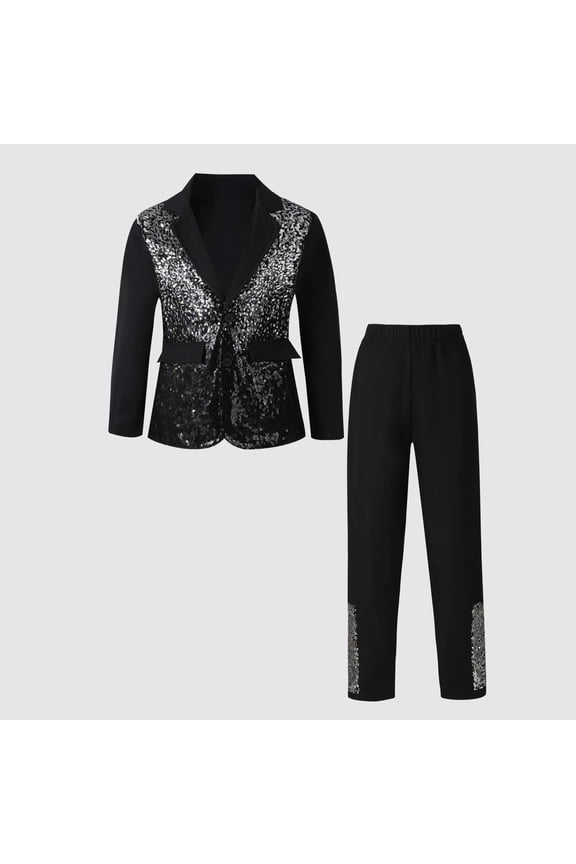 Toddler Boys Suit Set Formal Outfit Kids Performance Party Wear Children Pleated Sequin And Pants Holiday O-Neck Cartoon Clothes Sets