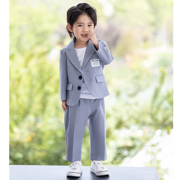 HAYIMI Toddler Business Suits Coat 3 Piece Outfit Tuxedo Set Kids Suit Boys Solid Color Tops Pants Necklace Set Slim Versatile Child Clothes Sets