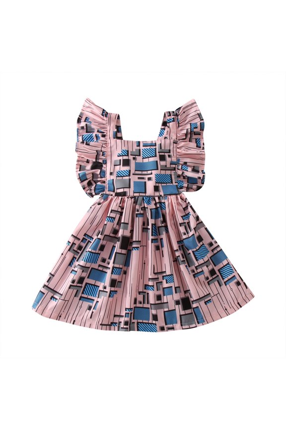 Toddler Girls Fly Sleeve Traditional Style Suspenders Ankara Dress Clothes Kids Boho Sundress