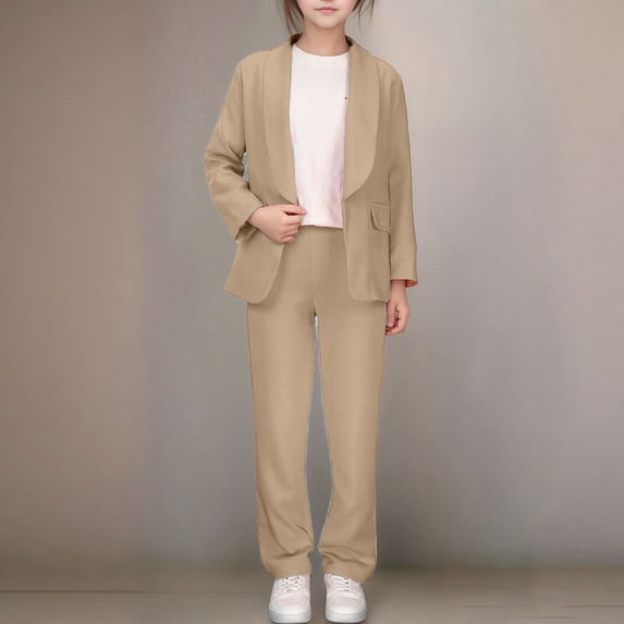 HAYIMI Toddler Girls Kids Leisure Summer Jacket Solid Color Lapel Blazer Pants Suit Open Front Long Sleeve Suit Set Casual Outfit Leisure Child Clothes Sets