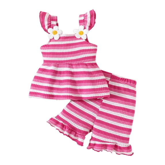 HAYIMI Toddler Girls Striped Camisole Tops And Lace Shorts Outfit Sets Casual Two Piece Summer Wear Trendy Clothes Sets