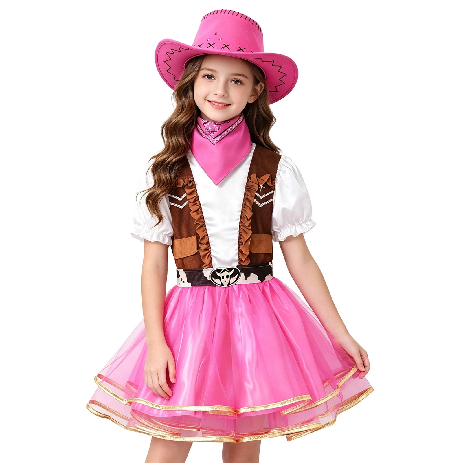 Pink Ruffle Party Dress HAYIMI Toddler Girls Western Cowgirl Fancy Dress, Ruffled Vest Tutu ...