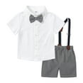 thumbnail image 1 of HAYIMI Toddler Kids Outfit Sets Baby Boy Outfit Bowtie Dress Shirt Suspenders Shorts Summer Wedding Party Formal Suits Summer Lightweight Clothes Sets Versatile for Play, 1 of 9