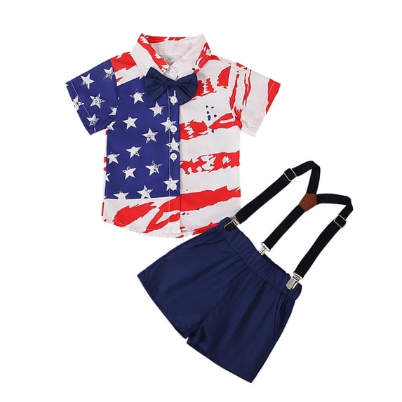 HAYIMI Toddler Outfit Sets Baby Boy 4th Of July Outfits Gentleman Short Sleeve Button Down Shirt Dress Shorts Suspender Shorts Pants Overalls Clothes Set Clothes Sets for Child Birthday Party Wear