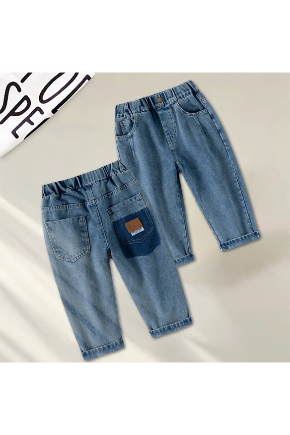 Toddler Pants Boys Stretch Denim Pants Kids Comfortable Casual Loose Fit Jeans With Elastic Waist For Outdoor School Daily Wear Classic Solid Color Trousers Slacks