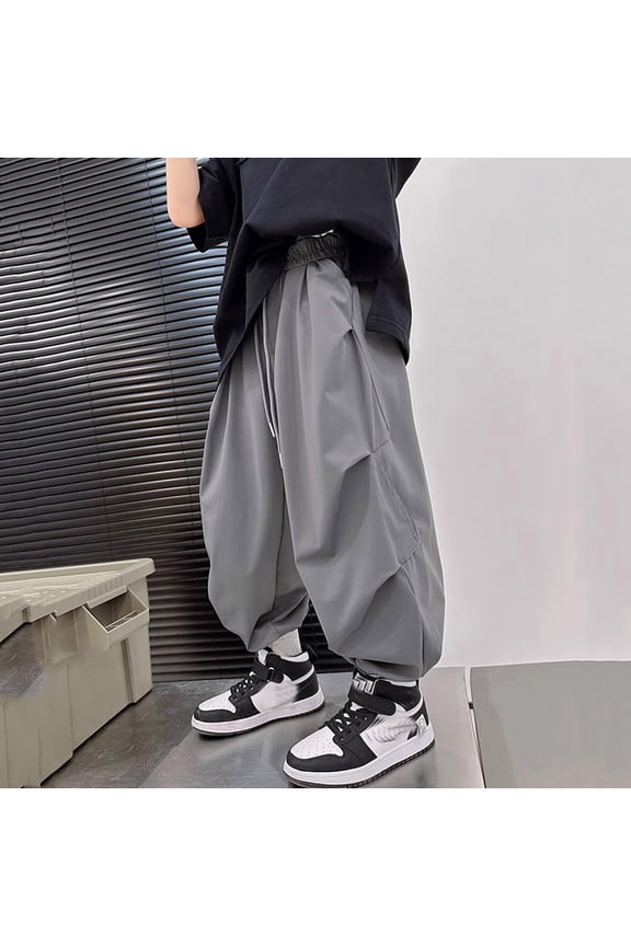 Toddler Pants Cargo Pants For Boys Casual High Waisted Drawstring Loose Fit Pockets Kid Cargo Sweatpants Streetwear Stylish Solid Color Daily Trousers Slacks