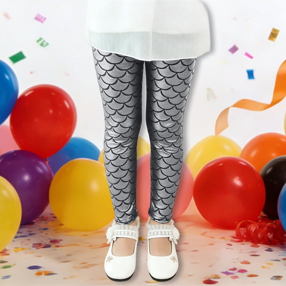HAYIMI Toddler Pants Carnival Girls Sequin Leggings Sparkly Scale Pattern Fitted Dance Tights Kids Performance Party Wear Fashionable Solid Color Daily Casual Trousers Slacks
