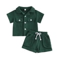 thumbnail image 1 of HAYIMI Two Piece Short Sleeve Shirt And Shorts For Kids Casual Double Layer Mesh Collar Summer Basic Outfit Sets For Boys Girls Relaxed Fit Clothes Sets, 1 of 4