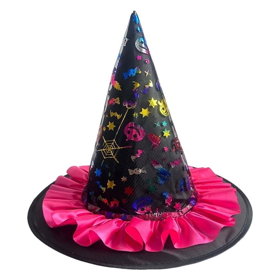 HAYIMI Witch Hats For Women Halloween Party Gothic Mesh Pumpkin Bat Print Accessory Cowboy Hat For Festival Celebration