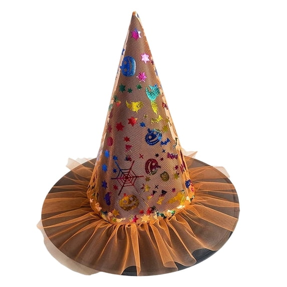 HAYIMI Witch Hats For Women Halloween Party Gothic Mesh Pumpkin Bat Print Accessory Cowboy Hat For Festival Celebration