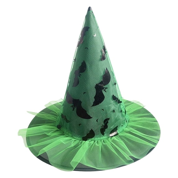 HAYIMI Witch Hats For Women Halloween Party Gothic Mesh Pumpkin Bat Print Accessory Cowboy Hat For Festival Celebration