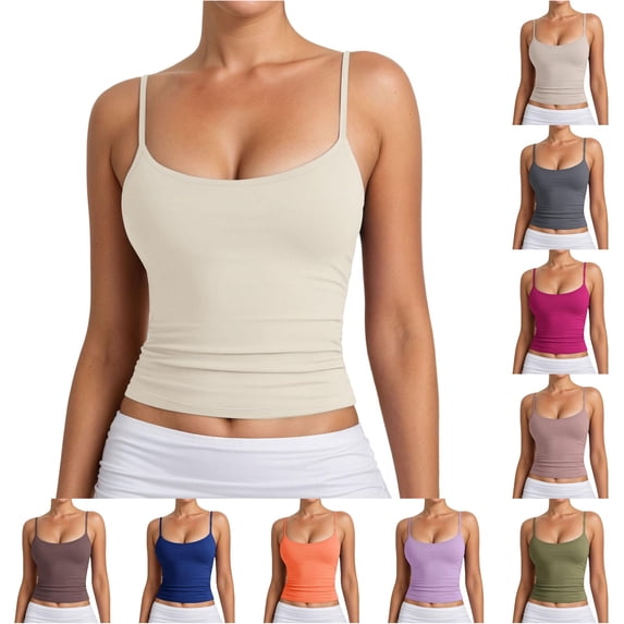 HAYIMI Women Adjustable Spaghetti Strap Camisole Tank Tops Ribbed Knit Sleeveless Casual And Layering Summer Round Neck Solid Color Classic Vests