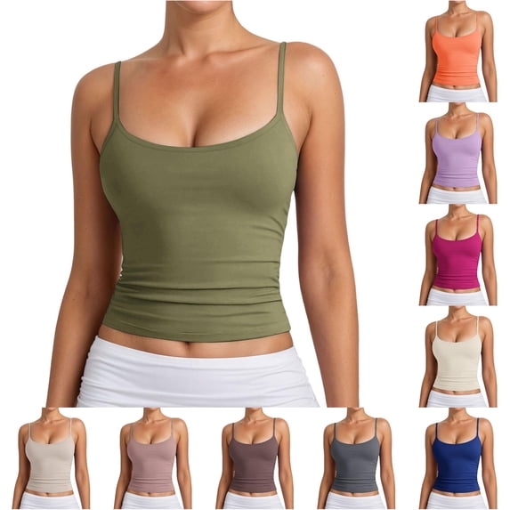 HAYIMI Women Adjustable Spaghetti Strap Camisole Tank Tops Ribbed Knit Sleeveless Casual And Layering Summer Round Neck Solid Color Cozy Vests