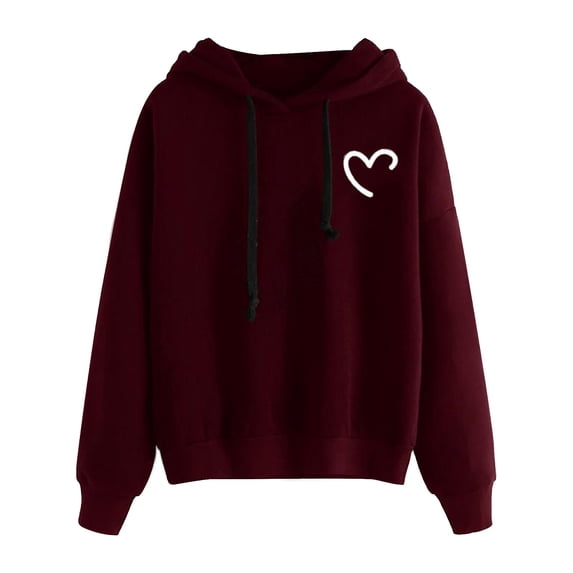 HAYIMI Women Autumn Winter Hoodie Sweatshirt Pullover Tops Long Sleeved Comfortable Oversized Heart Printed Breathable Daily Wear