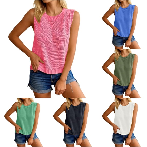 HAYIMI Women Backless Tie Up Sweater Vest Sleeveless Crewneck Knit Crop Tops Open Back Crochet Pullover Tank Tops Summer Solid Color Breathable Camisole