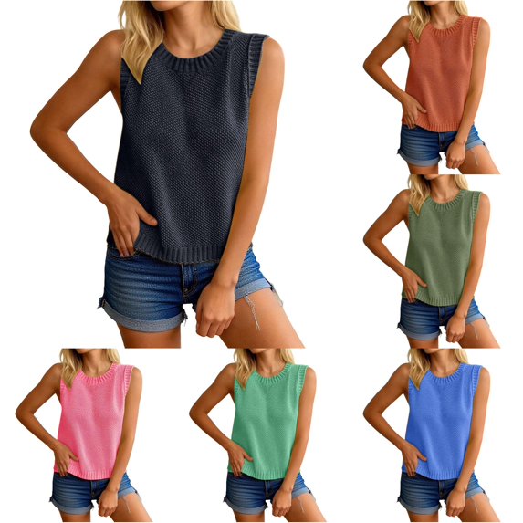HAYIMI Women Backless Tie Up Sweater Vest Sleeveless Crewneck Knit Crop Tops Open Back Crochet Pullover Tank Tops Summer Solid Color Versatile Camisole