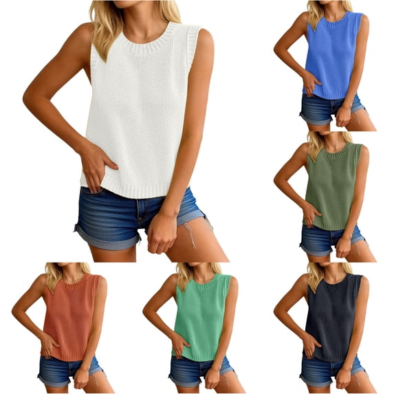 HAYIMI Women Backless Tie Up Sweater Vest Sleeveless Crewneck Knit Crop Tops Open Back Crochet Pullover Tank Tops Summer Solid Color Leisure Camisole