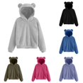 thumbnail image 1 of HAYIMI Women Bear Ears Hooded Sweatshirt Warm Pullover With Cozy Hood For Adults Solid Color Long Sleeve Oversized Simple Tops Streetwear, 1 of 6