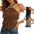 thumbnail image 1 of HAYIMI Women Bohemian Tank Tops With Studded Embellishments For Lightweight Relaxed Fit Camisole Halter Neck Summer Solid Color Sleeveless Vacation Vests, 1 of 4